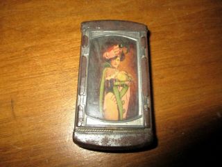 Victorian Flapper Ladies Metal Celluloid Pocket Match Safe