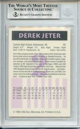 1992 Little Sun Baseball Complete Set Derek Jeter BGS 9 Rookie Card 3x 9.  5 2