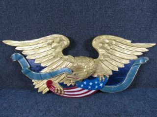 Patriotic Vintage Carved Wood American Eagle With Gold Finish,  35 " Inches