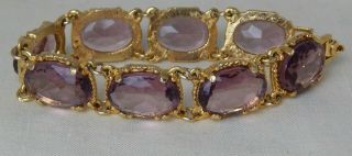 Vintage Retro Faceted Amethyst Glass Open Back Czech Bracelet Gold Setting