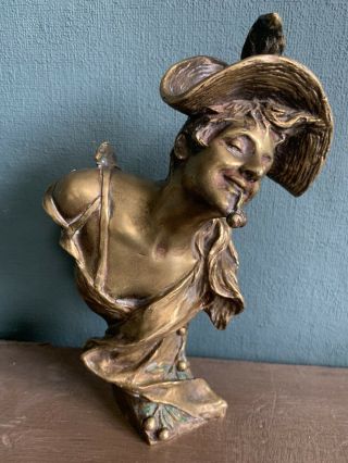 Bronze Bust Of Young Girl.  Georges Van Der Straeten “young Girl With Cherries”