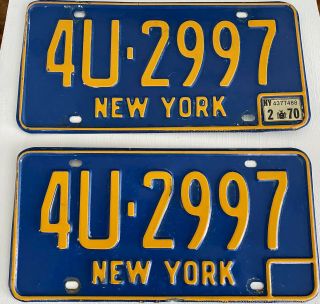 Vintage Plates - 1970 Antique York State Blue License Plate Pair