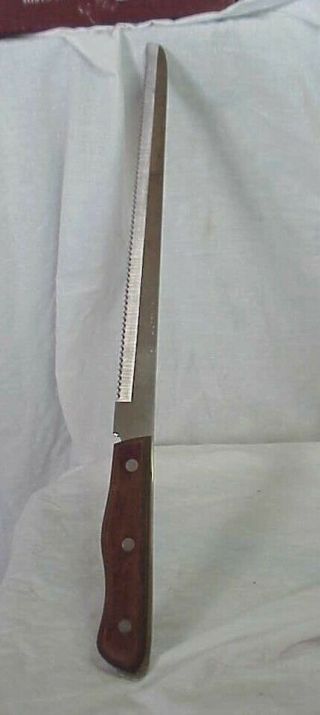 Vintage Maxam Steel Japan Long Wood Handle Kitchen Serrated Knife