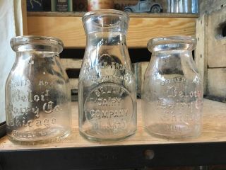 3 Vintage Half Pint Milk Bottles Beloit Dairy Chicago Illinois Bottle Unique