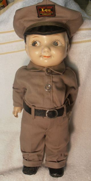 Rare Vintage Antique Early Buddy Lee Doll In Tan Overalls Lee Jeans Tags And Hat