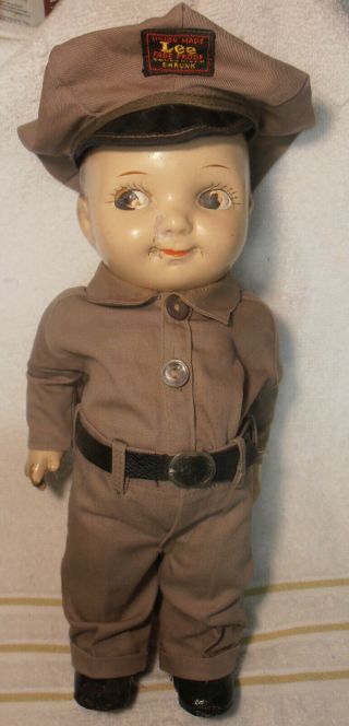 Rare Vintage antique Early Buddy Lee Doll In Tan Overalls Lee Jeans tags and Hat 2