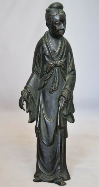 Chinese Antique Lacquer Bronze Figure Lady Qing Dynasty 18th 19th C.