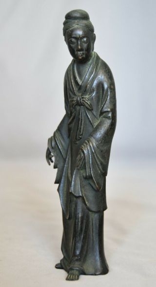 CHINESE ANTIQUE LACQUER BRONZE FIGURE LADY QING DYNASTY 18TH 19TH C. 2