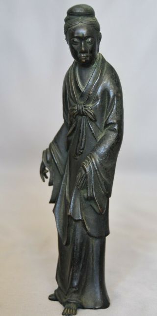 CHINESE ANTIQUE LACQUER BRONZE FIGURE LADY QING DYNASTY 18TH 19TH C. 3