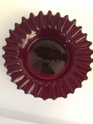 Vintage Ruby Red Art Glass - Ashtray / Trinket / Candy Dish - Ruffled Edges