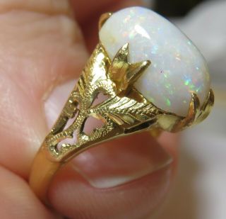 22k Antique Vintage Opal Art Deco Carved Filigree Chinese Hallmarks Ring