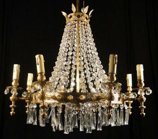 Antique French Solid Bronze And Glass Chandelier (1286)