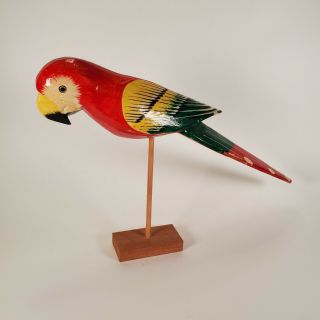 Vintage 11.  5 " Hand Painted Wooden Parrot Red Yellow Green