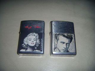 2 Vintage Zippo Lighter Marilyn Monroe And James Dean