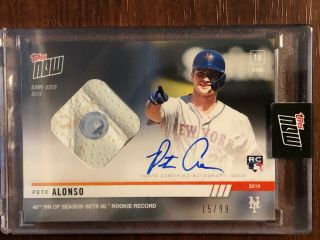 Pete Alonso 2019 Topps Now Auto /99 Base Relic - 40 Hr Nl Rookie Record Ny Mets