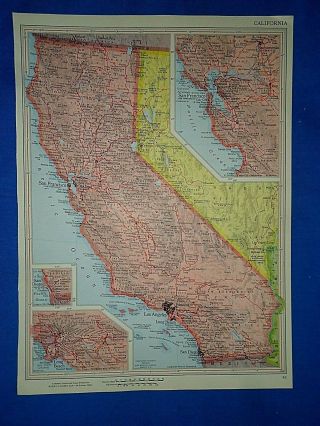 Vintage 1958 Atlas Map California - San Francisco Old & Authentic S&h