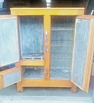 Antique 3 - Door Oak Ice Box In