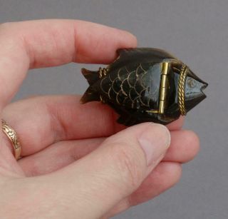 Vintage/antique Carved Horn Miniature Fish Snuff Holder/box Novelty