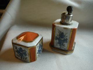 Early Strikalite Table Lighter Hand - Painted Floral Porcelain Boot France - Rare