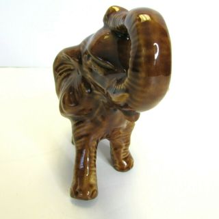 Vintage Ceramic Elephant Ashtray Brown Orange Drip Glaze Mid Century Trunk Up 3