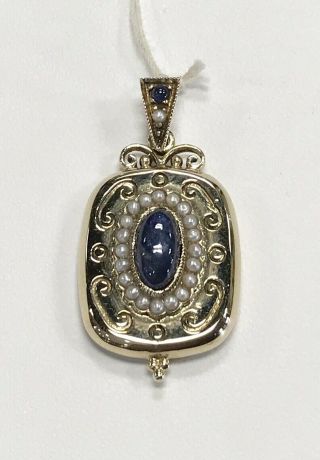 Antique 14 Kt Yellow Gold Sapphire And Pearl Locket 6.  5 Grams