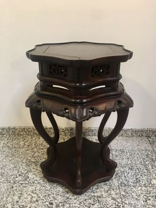 Antique Chinese Carved Rosewood Stand Table With A Form