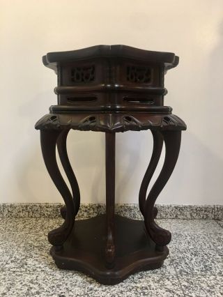 Antique Chinese Carved Rosewood Stand Table with A Form 2