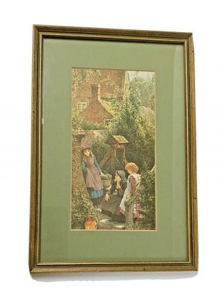 " Gossips At The Well " By Charles Gregory.  Vintage Framed Art Print.  Home Decor
