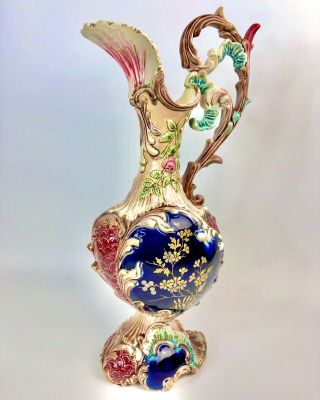 Antique - Eichwald Bohemia Majolica Art Nouveau Ewer/vase Raised Gilt