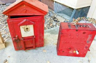 Antique 1924 Complete Gamewell Fire Alarm Station Box With Key Mass Cast Iron