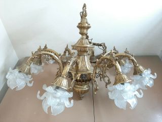 Antique Vintage Brass Chandelier Lighting Ceiling Lamp Light Made In Italy 20kg
