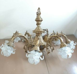 Antique Vintage Brass Chandelier Lighting Ceiling Lamp Light Made in Italy 20kg 2