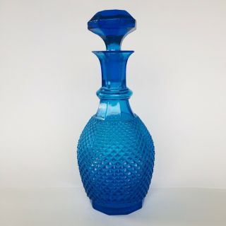 Vintage 1960s MID Century Modern Blue Art Glass Decanter Bottle Stopper Barware 2