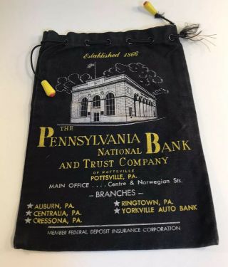 Vintage Cloth Bank Money Bag Pennsylvania National Bank And Trust Company Black