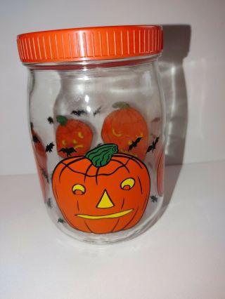 Vintage Halloween Glass Canister Jar Made In France Promotional Item