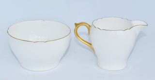 Vintage Shelley Creamer & Open Sugar Bowl - White With Gilt Trims