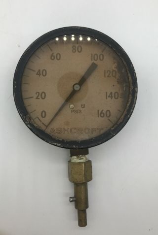 Old Antique Ashcroft Low Pressure Gauge,  0 - 60 Psig Fitting Steampunk Dial Vtg