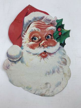 Vintage Die Cut Cardboard Santa Claus Face Christmas