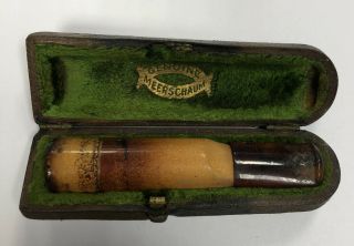 Antique Amber & Meerschaum Cigar Holder In Case