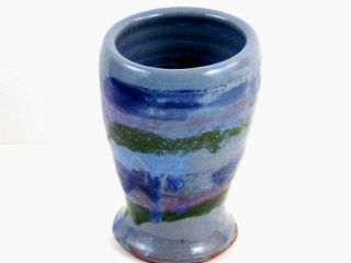 Vintage Hand Painted Handmade Glazed Stoneware Pottery Vase 4.  5 " Tall