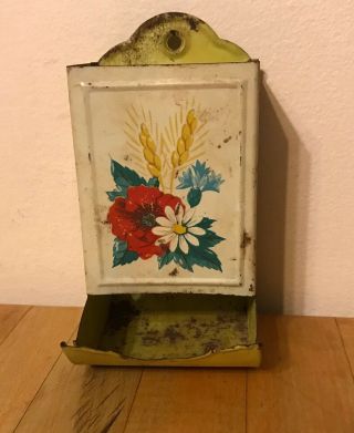 Rare Antique/vintage Match Holder Dispenser Striker Floral Country Farm Matchbox