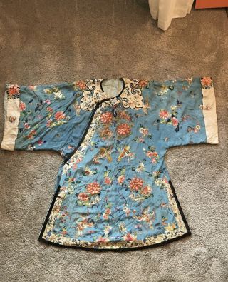 From Estate Old Chinese Qing Silk Embroidered Robe Asian China