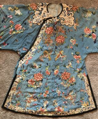 From Estate Old Chinese Qing Silk Embroidered Robe Asian China 2