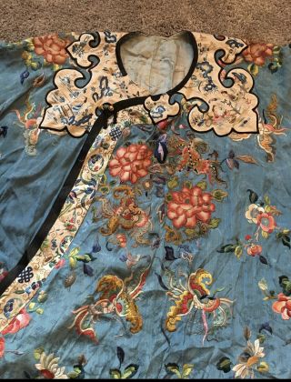 From Estate Old Chinese Qing Silk Embroidered Robe Asian China 3