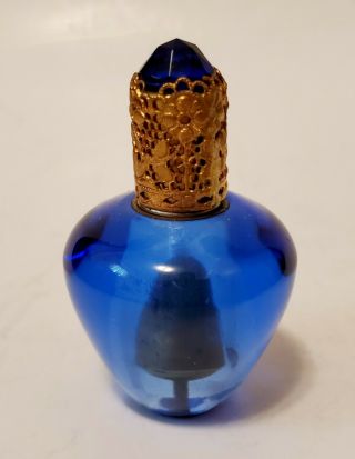 Vintage Mid Century Modern Strikalite Blue Glass Miniature Ladies Table Lighter