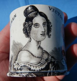 Very Rare Early Queen Victoria Commemorative Pottery Mug Circa 1837