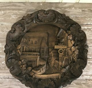 Vintage Wood Resin 3d Carved German Wall Plaque Plate Rudesheim