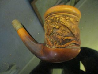Antique Vintage Estate Hand Carved Wood Hunting Dog House Smoking Tobacco Pipe
