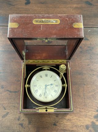 Antique Waltham 8 Day Marine Chronometer In Mahogany Box