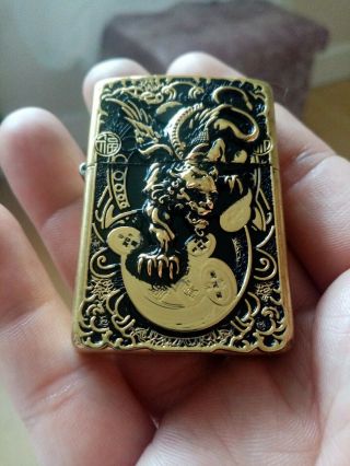 Solid Brass Zippo Golden Devil Dragon 1932 - 1987 Comes With 2005 Insert